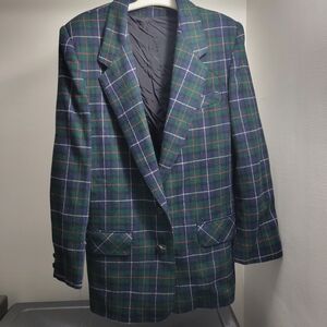 Classic Plaid Blazer - Green and Blue